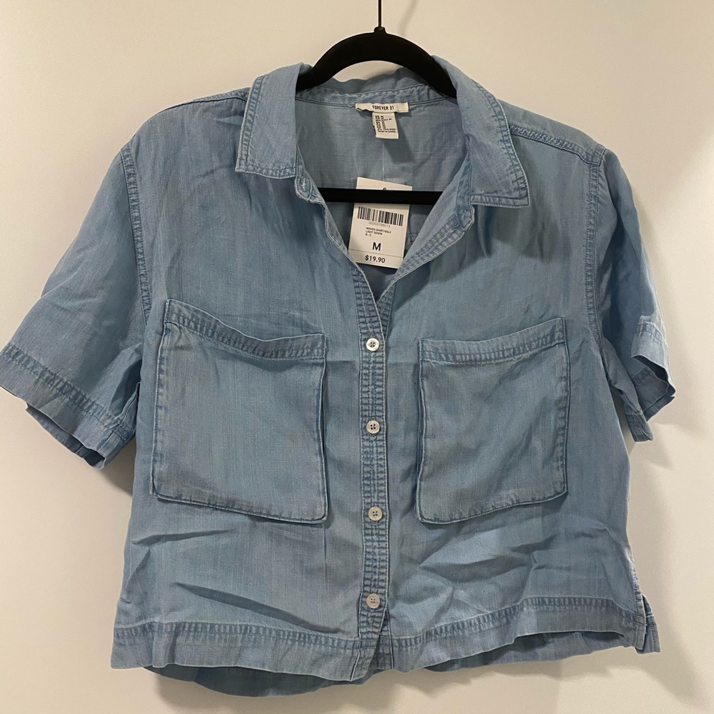 Short sleeve denim chambray shirt